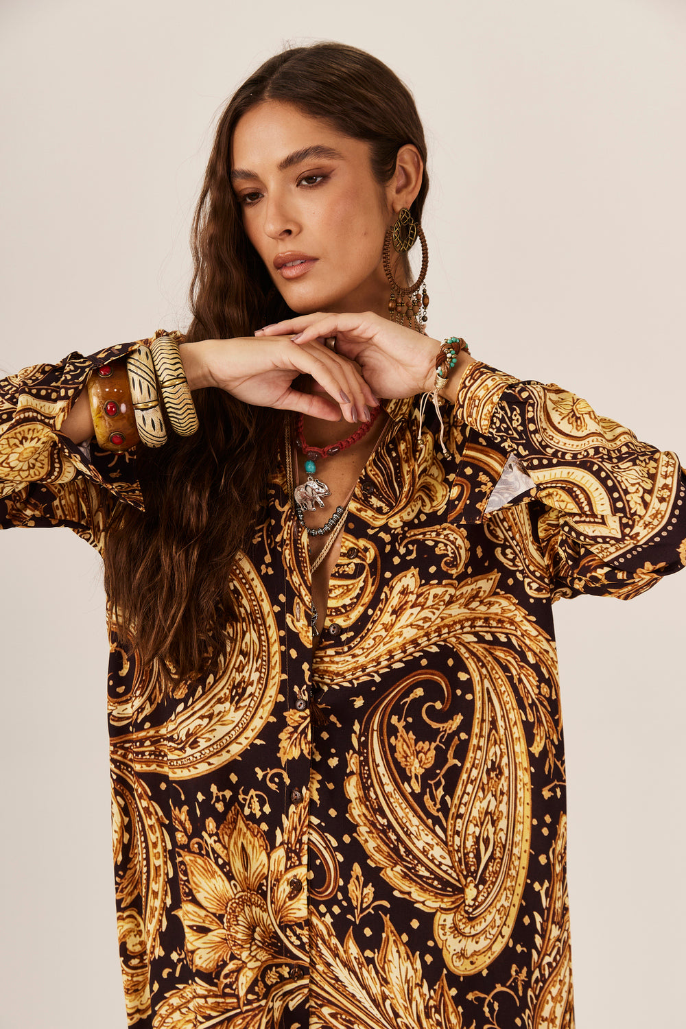 Yacamim P6 Paisley Print Midi Shirtdress