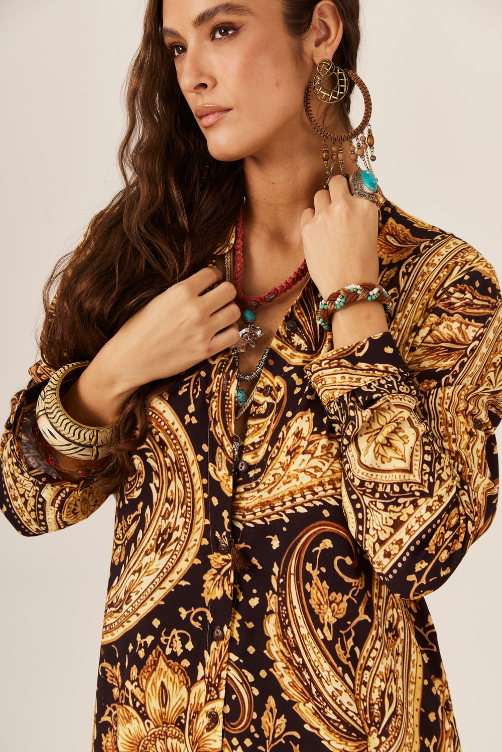 Yacamim P6 Paisley Print Midi Shirtdress