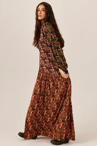 Bordeaux and Green Patchwork Long Dress Yacamim D31