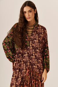 Bordeaux and Green Patchwork Long Dress Yacamim D31