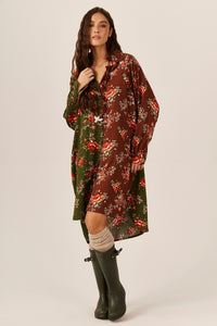 Yacamim Burgundy And Green Patchwork Wide Shirt M7