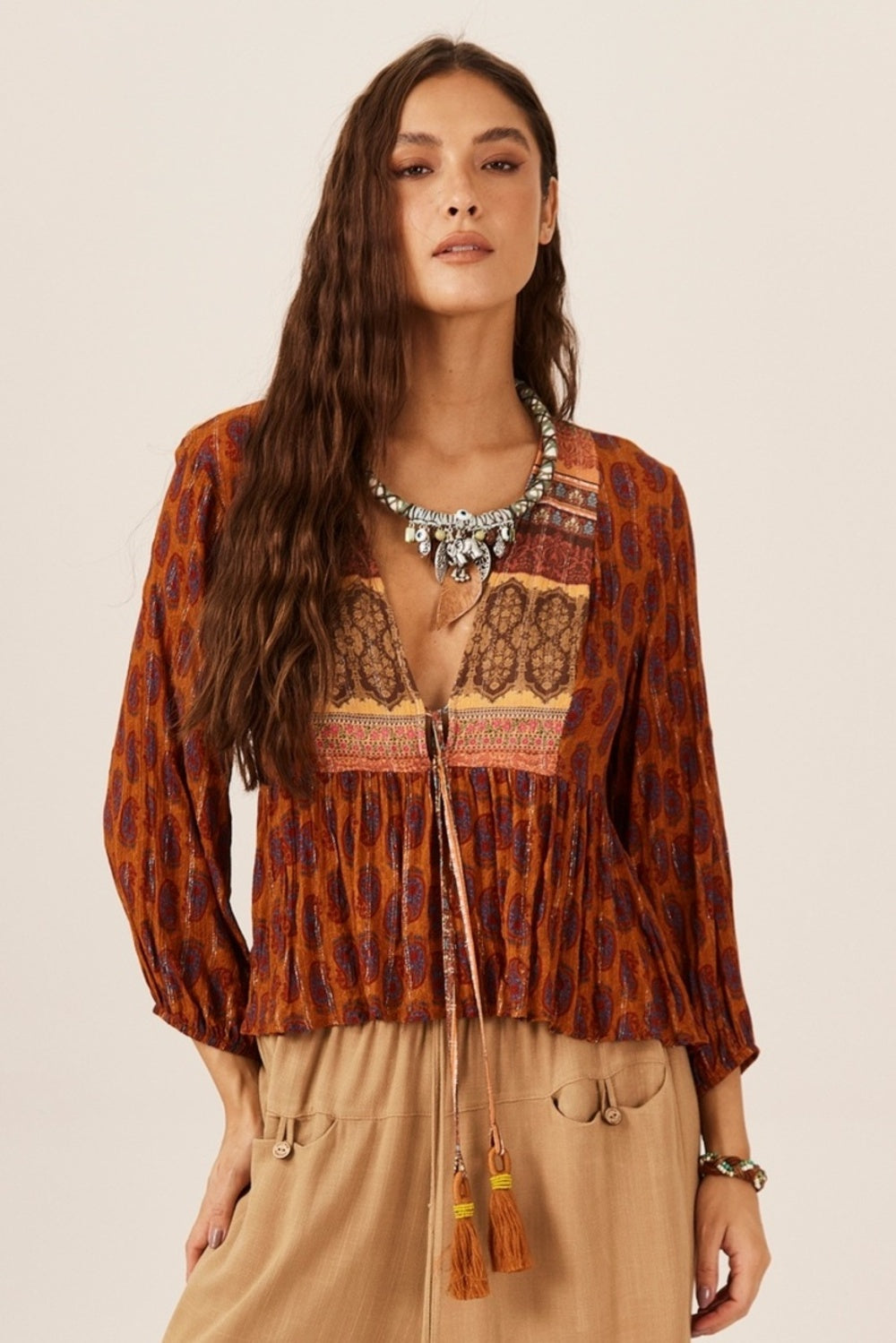Dark Orange Printed Yacamim Blouse B5
