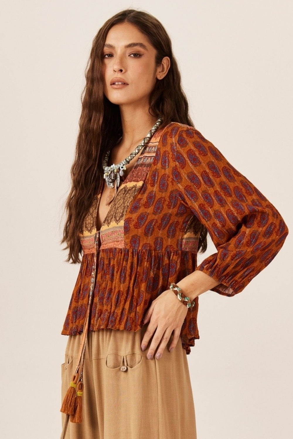 Dark Orange Printed Yacamim Blouse B5