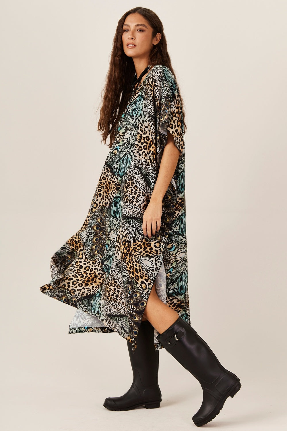 Kaftan Loose Peacock Animal Print Yacamim I8