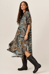 Kaftan Loose Peacock Animal Print Yacamim I8