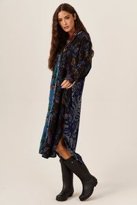 Chemise Longa Azul E Preto Patchwork Yacamim L7