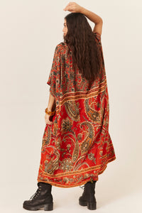 Kaftan Amplo Midi Vermelho Estampa paisley Yacamim J8