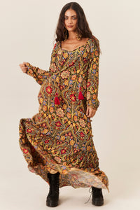 Yacamim D1 Printed Long Sleeve Long Dress