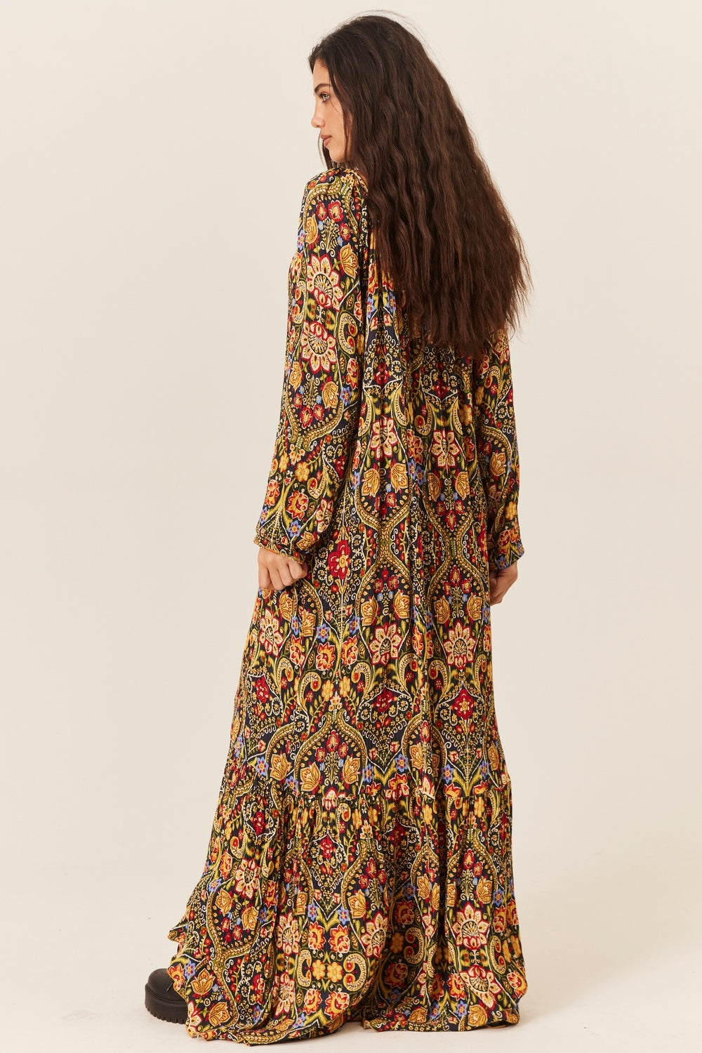 Yacamim D1 Printed Long Sleeve Long Dress