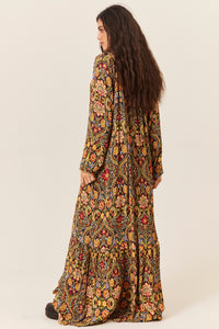 Yacamim D1 Printed Long Sleeve Long Dress