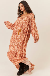 Paisley Lurex Long Dress Earth Tones Yacamim E21