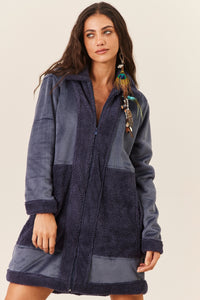 Yacamim Petrol Blue Plush Coat With Pockets K2