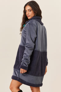 Yacamim Petrol Blue Plush Coat With Pockets K2