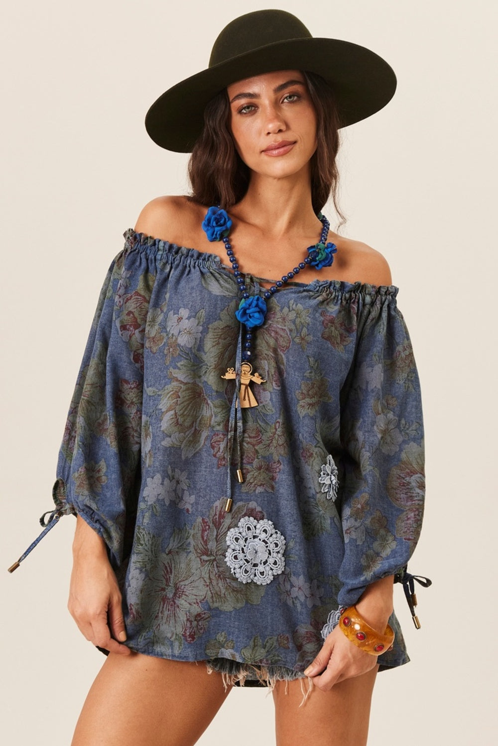 Petrol Blue Gypsy Blouse Paraty Yacamim R1