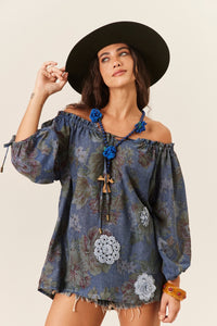 Petrol Blue Gypsy Blouse Paraty Yacamim R1