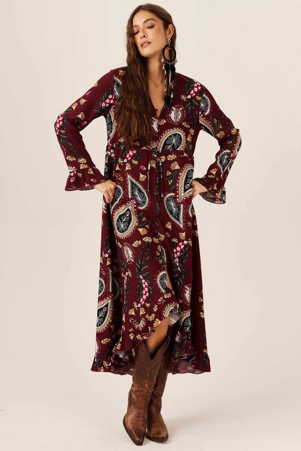 Yacamim Burgundy Long Dress E14