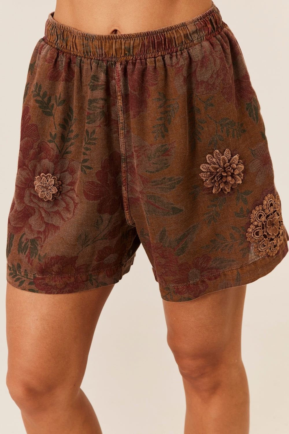 Brown Paraty Yacamim Embroidered Floral Shorts R4