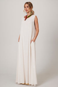 Yacamim D1 Plain Beige Linen Long Tank Dress