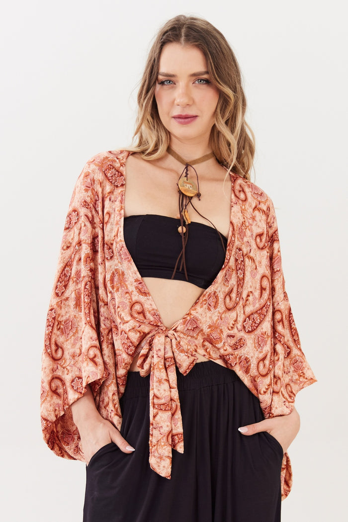 Wide Kaftan With Lurex Paisley Print Yacamim B23