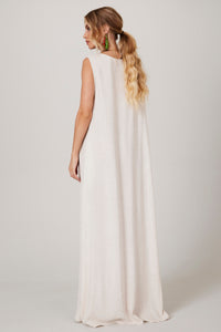 Yacamim D1 Plain Beige Linen Long Tank Dress
