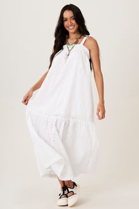 Yacamim D28 White Broderie Long Strappy Dress