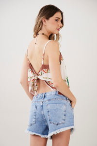 Yacamim Beige Scarf Cropped Top Exclusive Print F2
