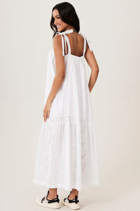 Yacamim D28 White Broderie Long Strappy Dress