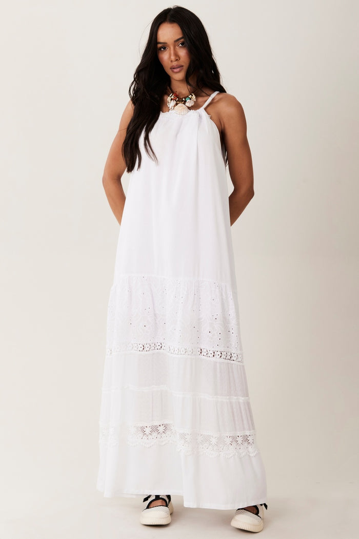 Yacamim E10 White Long Strap Dress with Lace