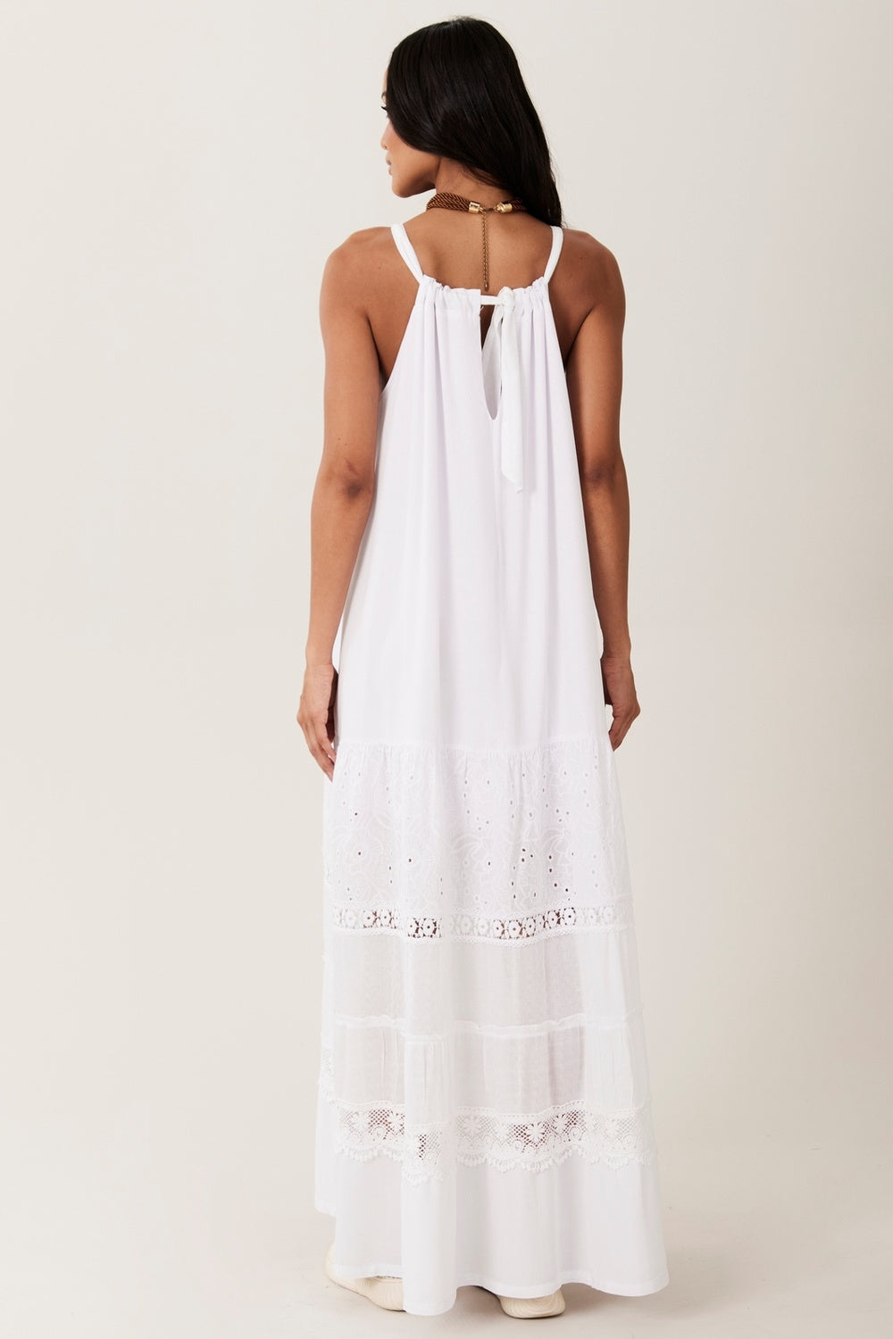 Yacamim E10 White Long Strap Dress with Lace