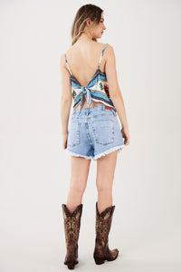 White Scarf Cropped Top Yacamim Exclusive Print F8