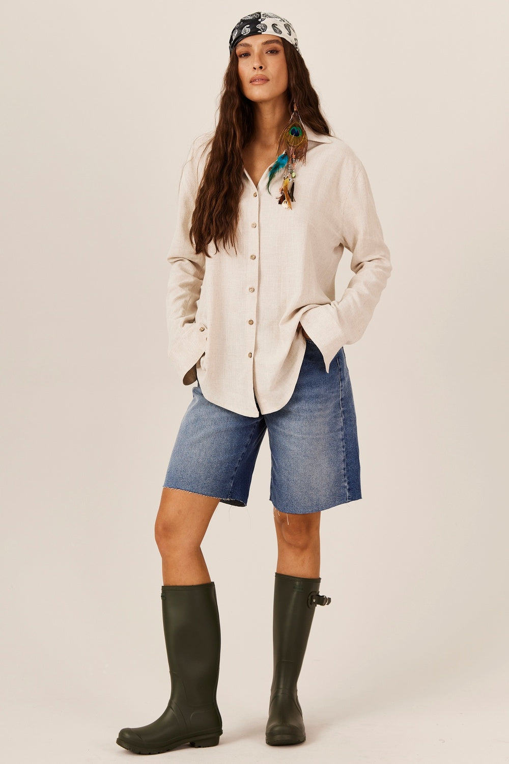 Yacamim Beige Viscose Linen Shirt A1