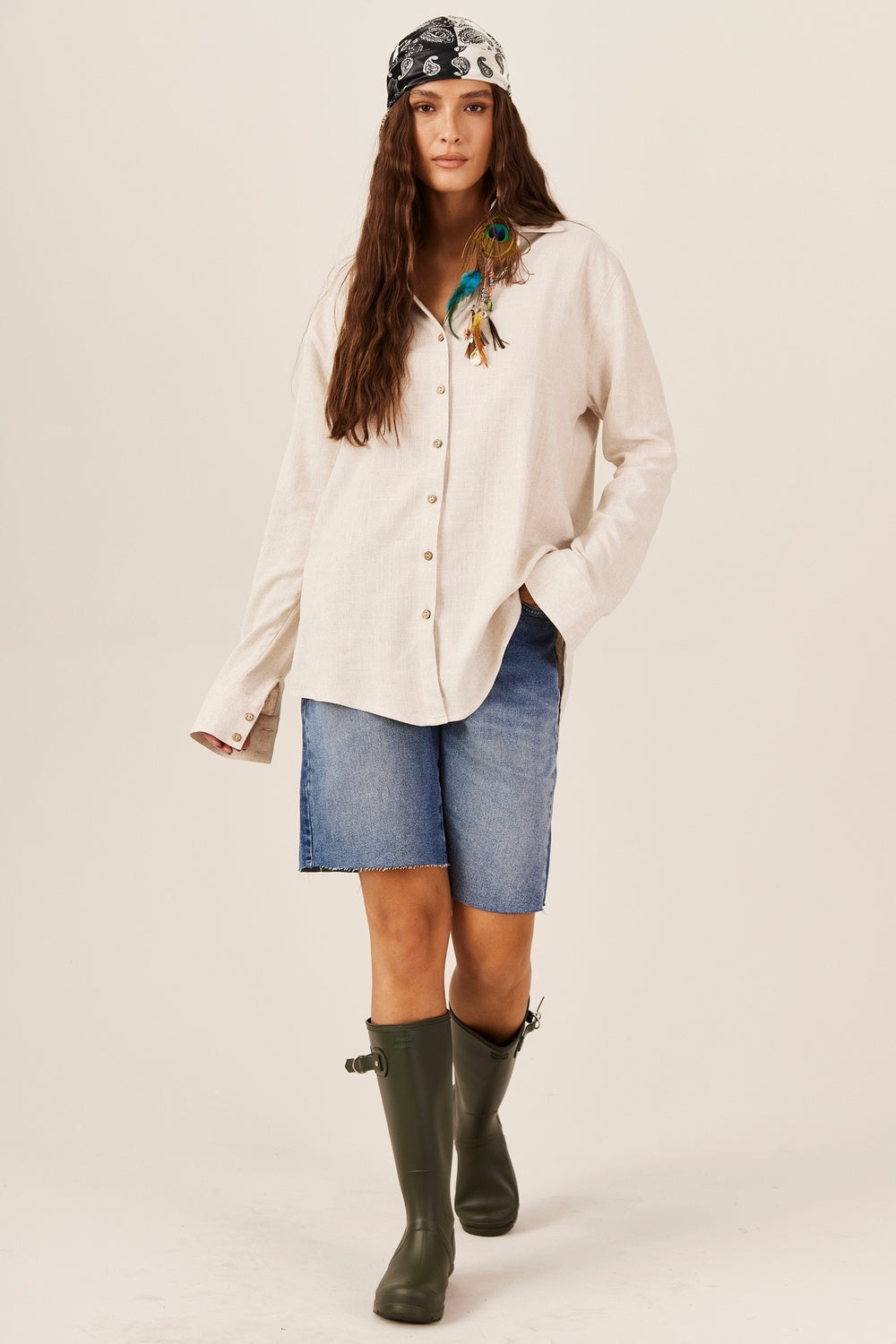 Yacamim Beige Viscose Linen Shirt A1