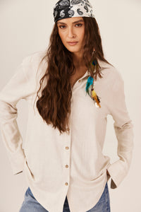 Yacamim Beige Viscose Linen Shirt A1