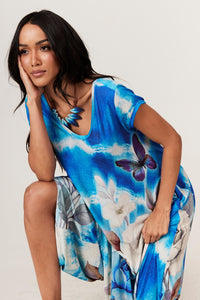 Yacamim O6 Blue Tie-Dye Print Harem Jumpsuit