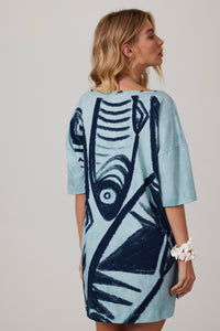 Basic Longline T-shirt Blue "Pira Omomba'e Yacamim" Collection Q1