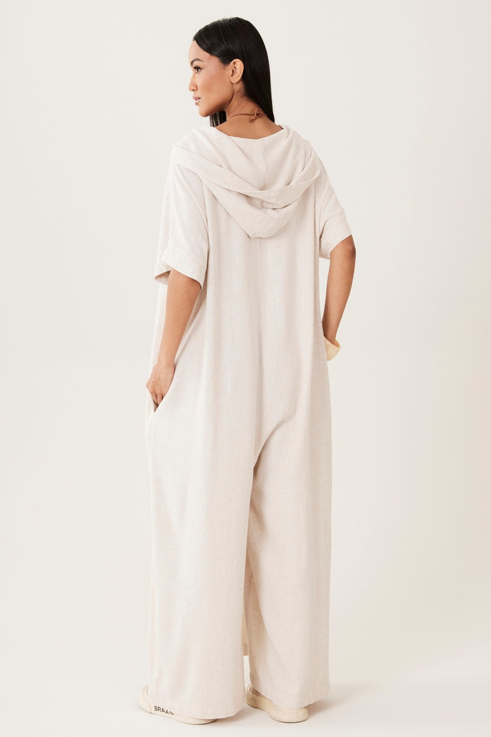 Yacamim O6 Beige Long Jumpsuit with Hood
