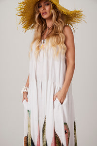 Long White Printed Dress "Pira Omomba'e Yacamim" Collection C7