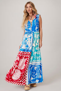 Blue and Red Sleeveless Long Dress "Pira Omomba'e Yacamim" Collection Q3