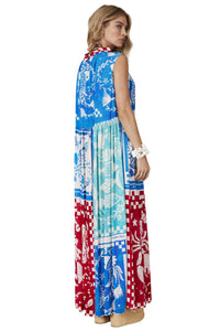 Blue and Red Sleeveless Long Dress "Pira Omomba'e Yacamim" Collection Q3