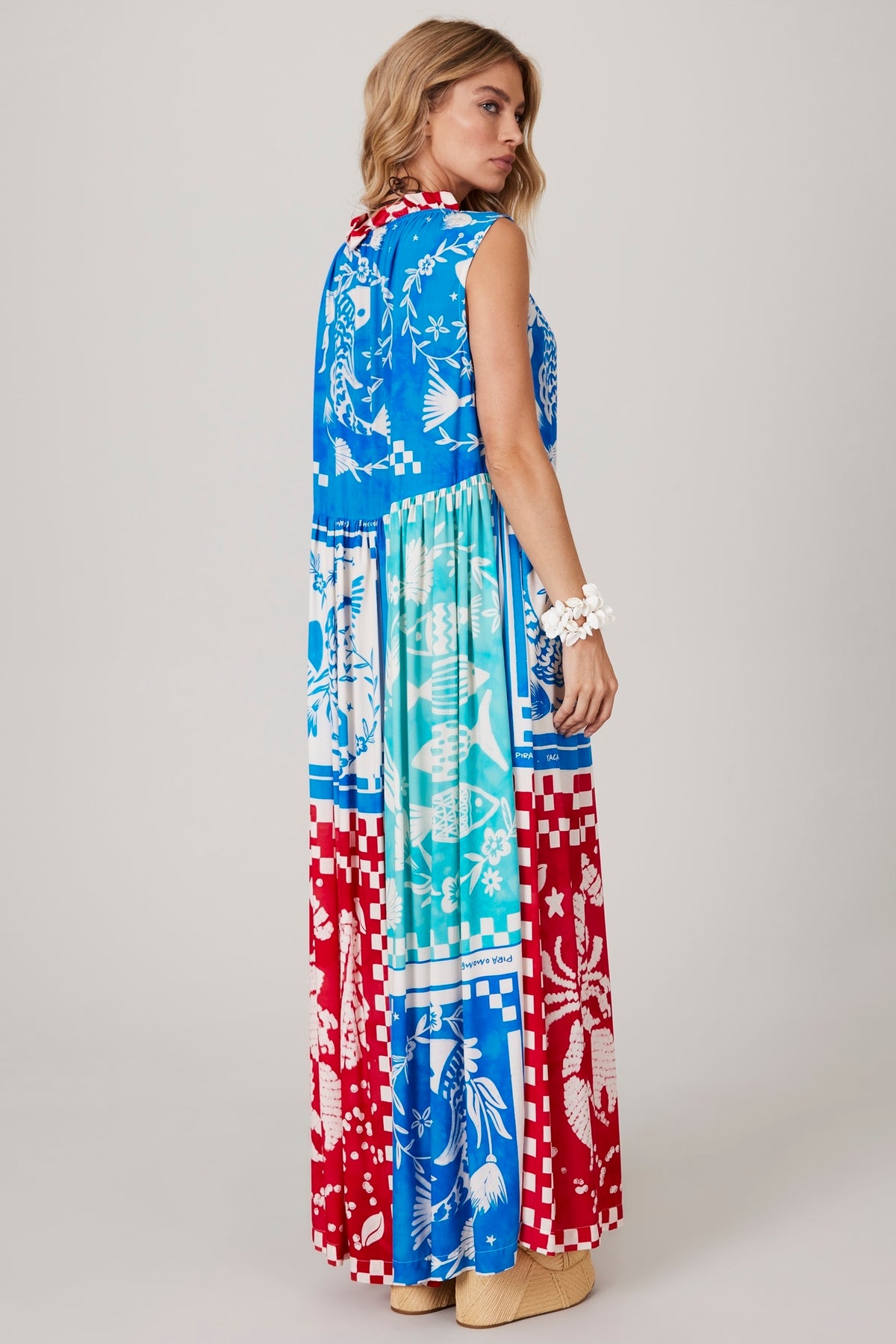 Blue and Red Sleeveless Long Dress "Pira Omomba'e Yacamim" Collection Q3