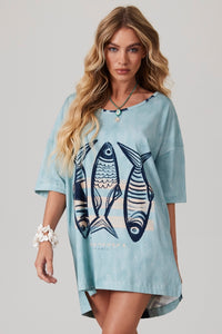 Basic Longline T-shirt Blue "Pira Omomba'e Yacamim" Collection Q1