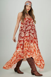Yacamim D3 Paisley Ombre Brown Long Dress