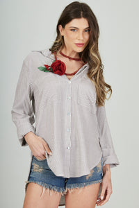 Chemise Amplo Marrom Listrado Yacamim L6
