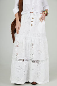 Yacamim White Broderie Long Skirt G5/6/7