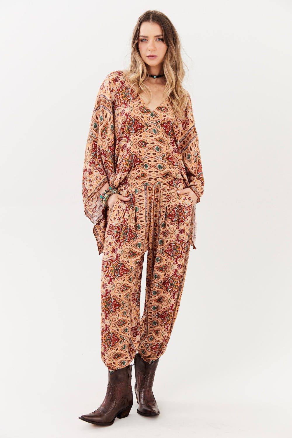 Yacamim A33 Beige Paisley Pocket Pants