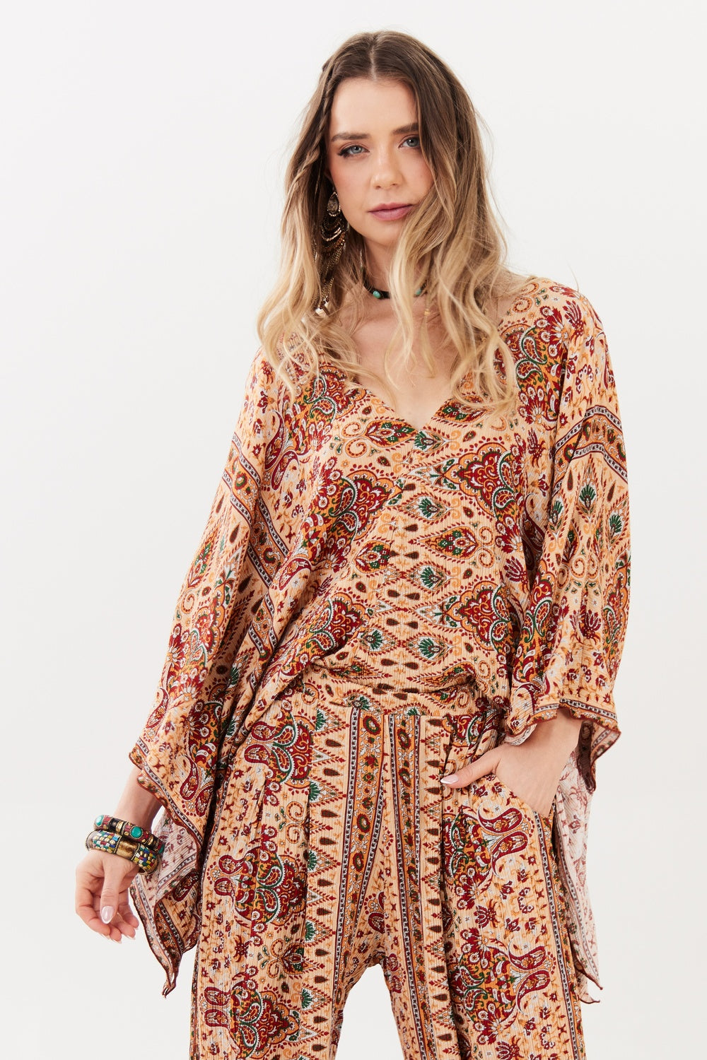 Beige Paisley Print Tunic Yacamim A32