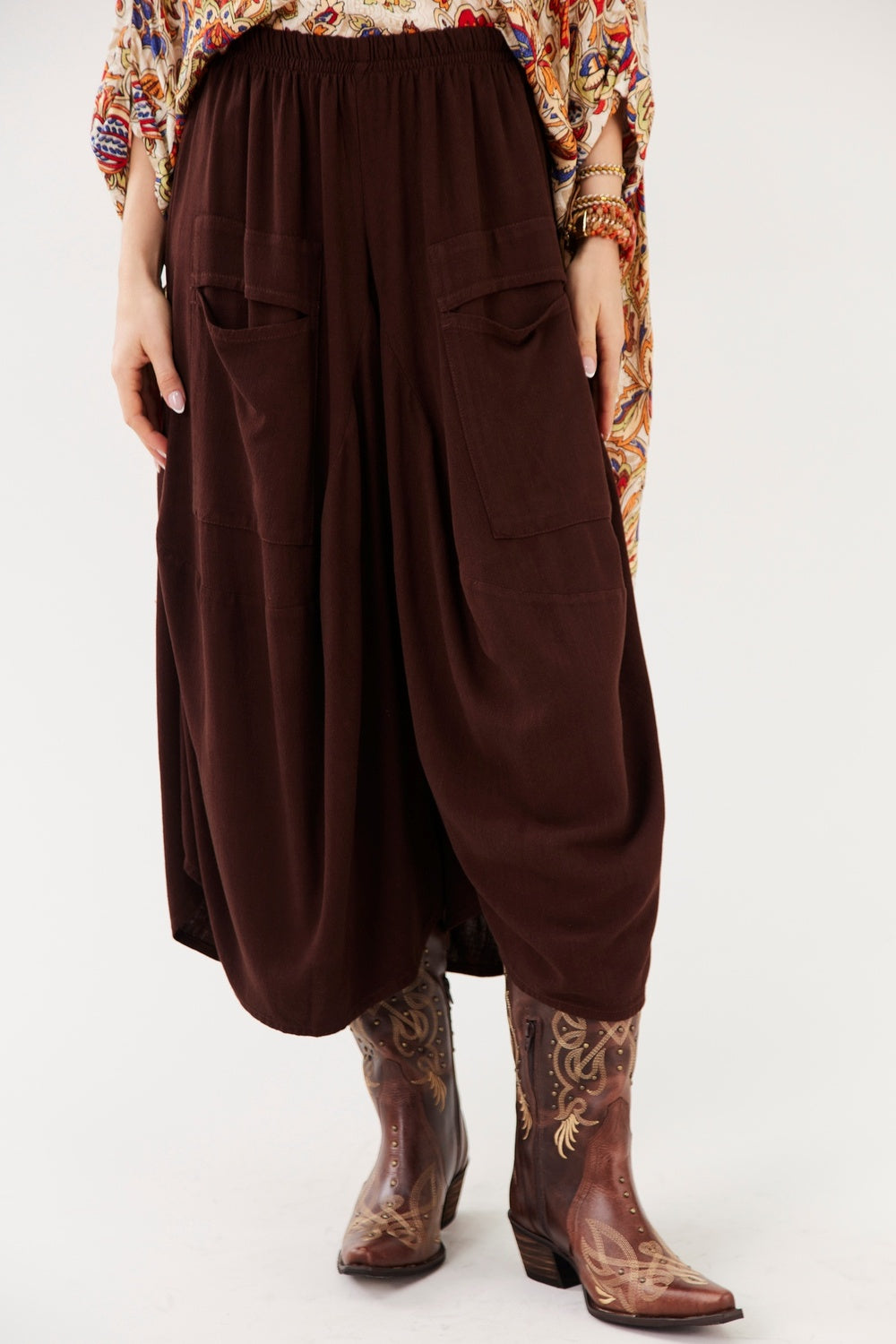 Yacamim H1 Brown Sarouel Pantacourt Pants