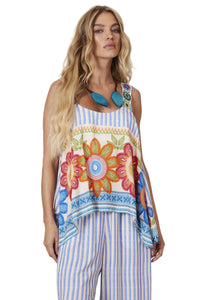 Yacamim Q10 Blue Striped Crocheted Strap Tank Top