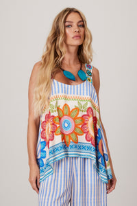 Yacamim Q10 Blue Striped Crocheted Strap Tank Top