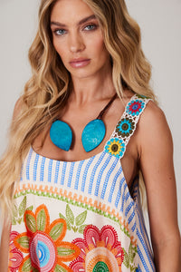 Yacamim Q10 Blue Striped Crocheted Strap Tank Top
